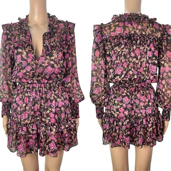 Misa Los Angeles Dresses & Skirts - Misa Los Angeles Karla Floral Print Sheer Ruffle Long Sleeve Mini Dress